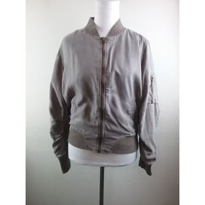 On the Road Bomber Jacket Women Medium Tencel Lyocell Taupe Brown Neutral Zipper